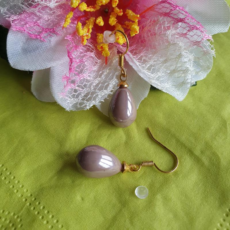 FÜL16 - Sötét púder színű csepp alakú Beakasztós fülbevaló