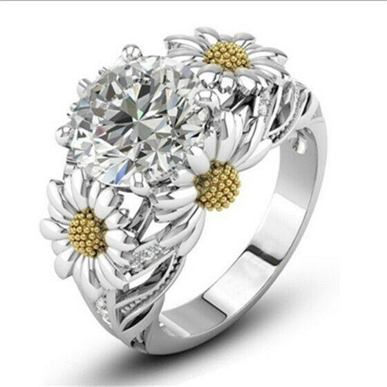 GYR08 - Sárga Margaréta virágos kristály cirkónia köves ezüstözött gyűrű