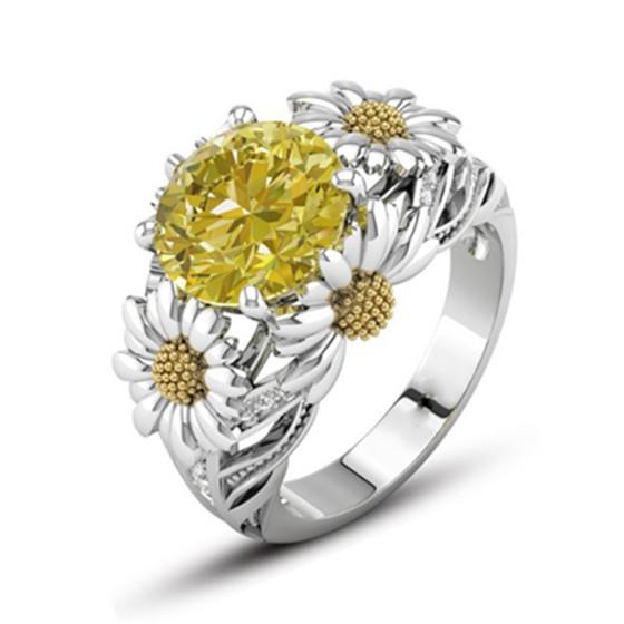 GYR10 - Sárga Margaréta virágos sárga cirkónia köves ezüstözött gyűrű