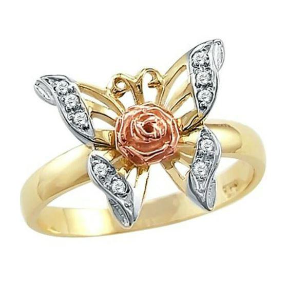 GYR21 - Rózsa díszes strasszköves acél pillangós gyűrű