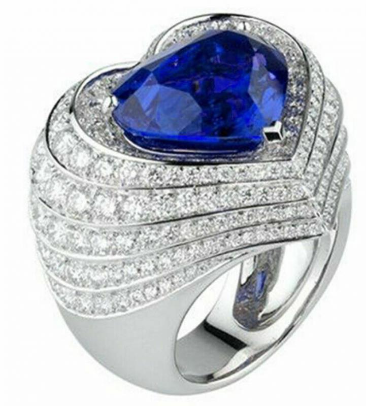 GYR35 - Szív alakú mélykék színű strasszköves gyűrű