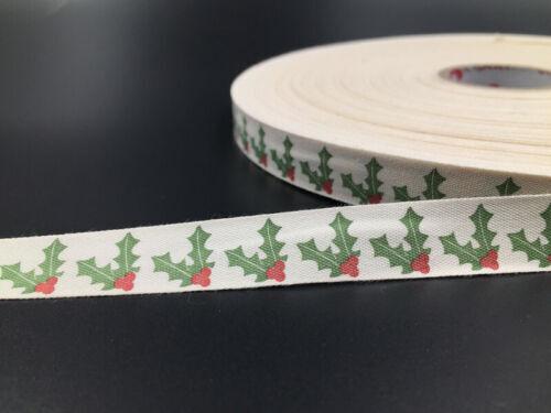 Karácsonyi dekor 15SSZ20 - 15mm-es Fagyal mintás szövet szalag 480cm