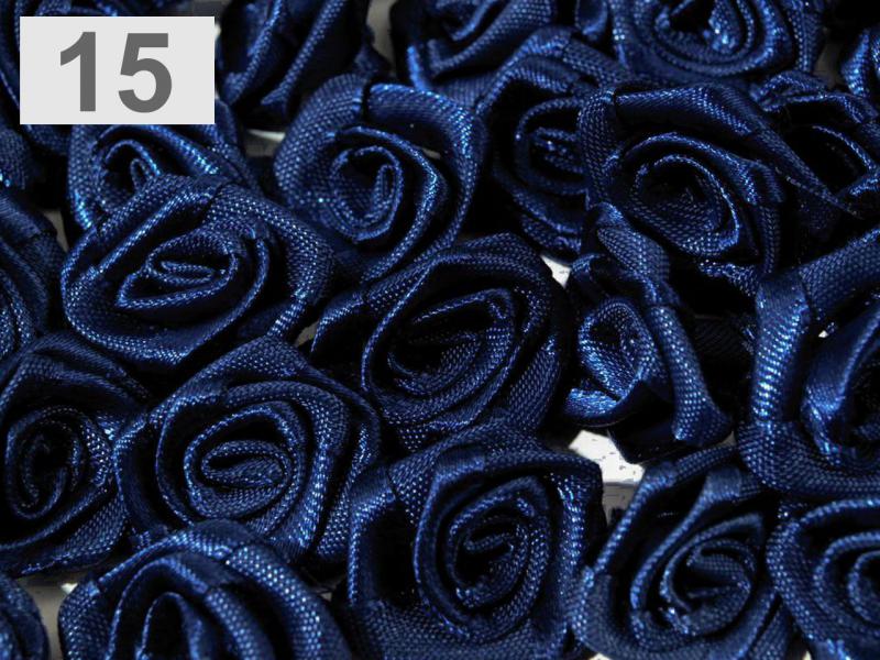 Kb. 15mm-es Szatén rózsa, virág - sötétkék
