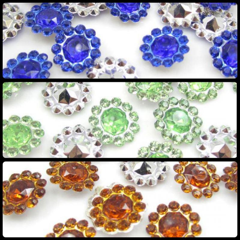 MAD04 - 11db 11mm-es köves műanyag gyöngy - almazöld, narancs, kék