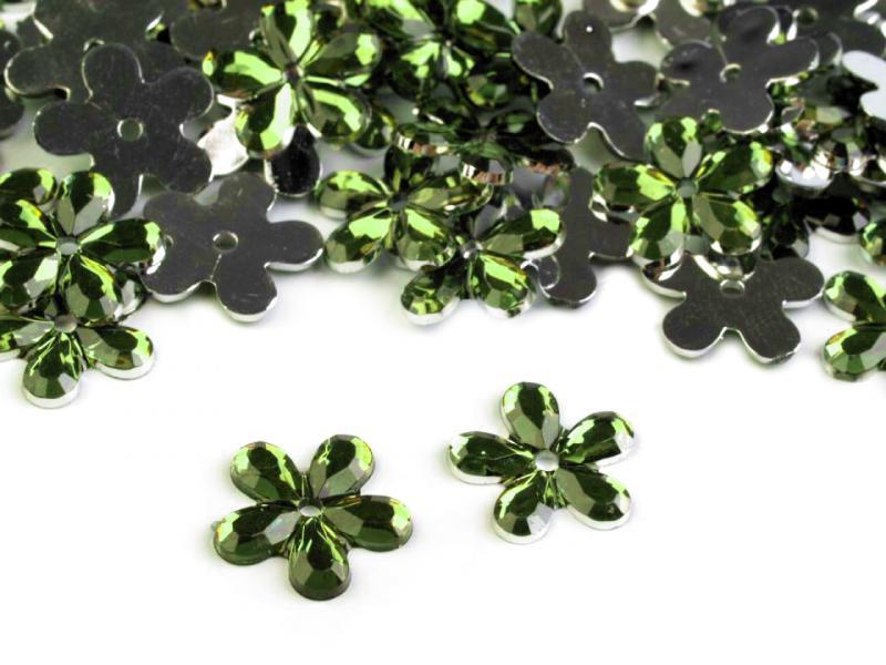 MAD31 - Olajzöld színű műanyag virág gyöngy Ø11mm