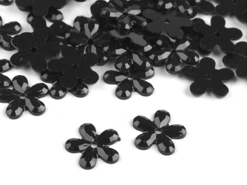 MAD32 - Fekete színű műanyag virág gyöngy Ø11mm