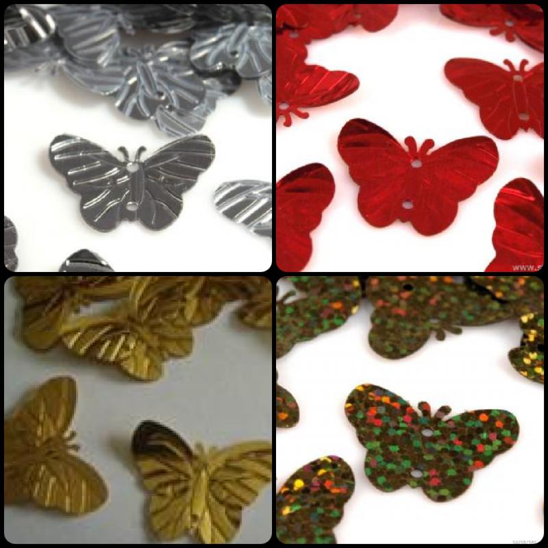 MAD59 - Pillangó alakú flitter 24x30mm - arany, ezüst, piros, zöldes