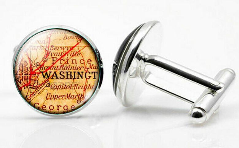 MNG07 - Washington térképes, üveg lapos mandzsettagomb, kézelőgomb