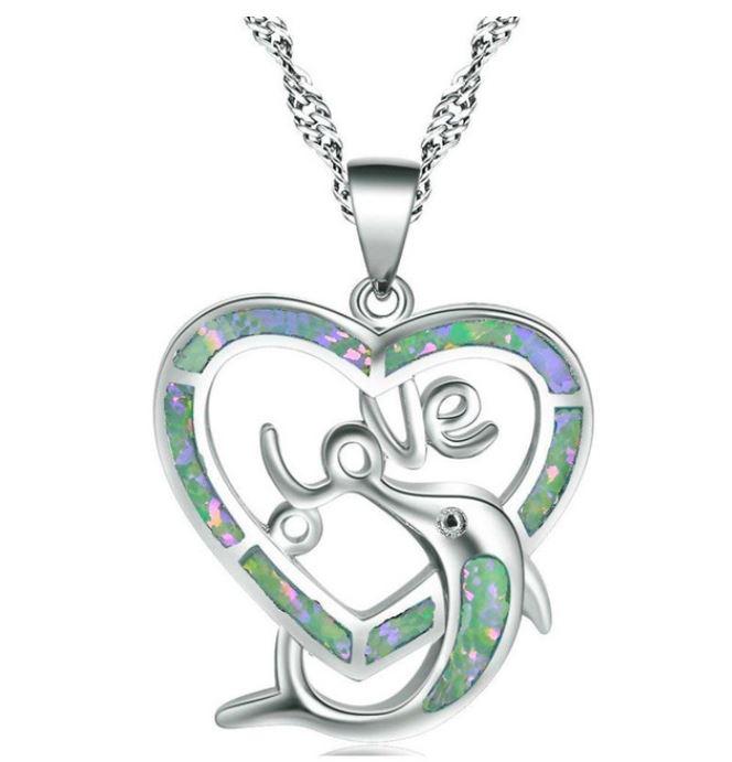 NYM12 - Szív alakú, delfines, csillogó tűzzománcos nyaklánc