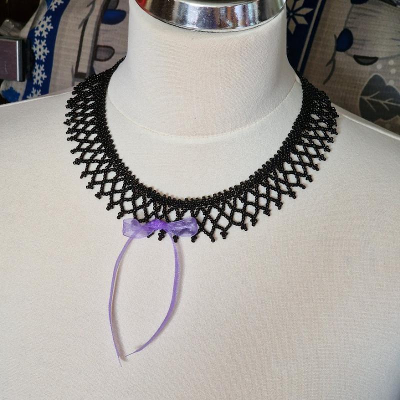 NYM77 - Fekete gyöngy nyaklánc masnival