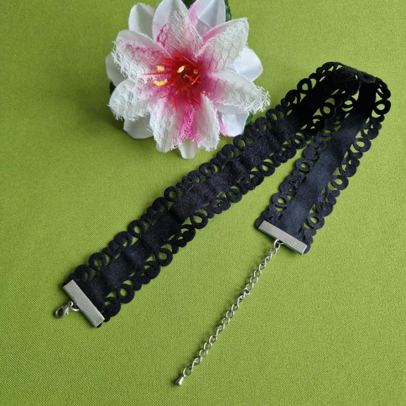 NYM81 - Fekete bársony csipke mintás nyaklánc, Choker nyakék