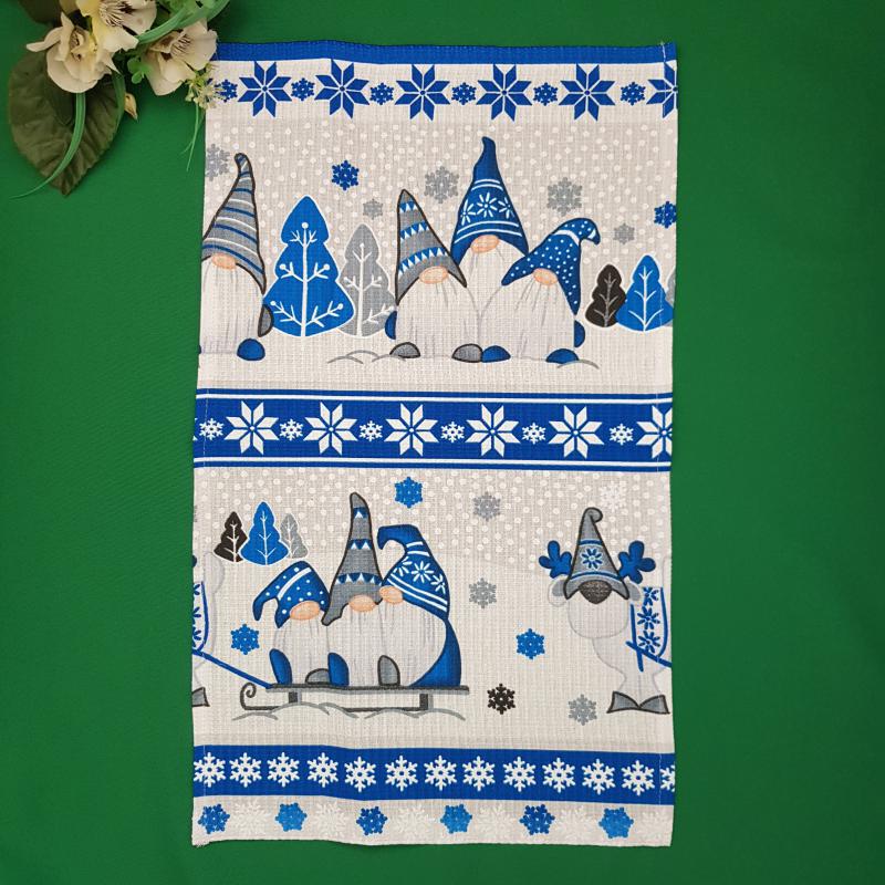 OTT05 - Kisméretű Karácsonyi manó mintás pamut konyharuha, törlőkendő - 30x52cm