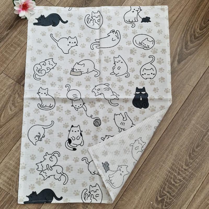OTT95 - Nagyméretű Cica mintás pamut konyharuha, törlőkendő - 72x52cmcm