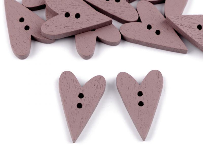 RÖV54 - SZÍV alakú sötét rózsaszín színű fa gomb 18mm