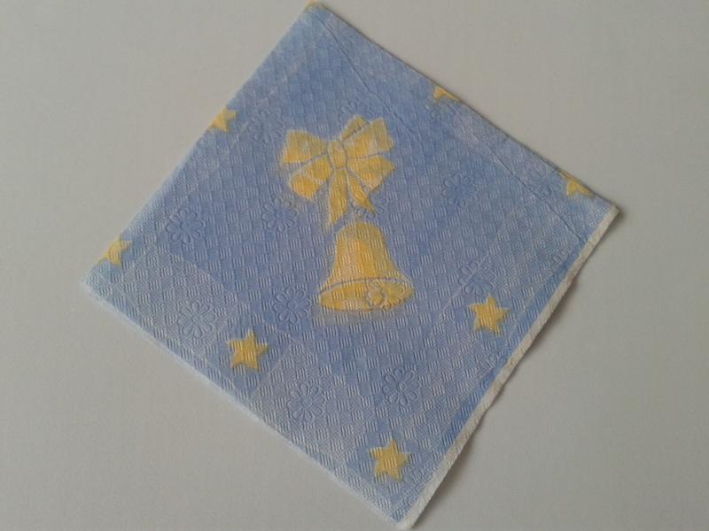 SZV13 Dekoupage - Retro: világos kék alapon arany masnis csengettyű 1 rétegű szalvéta