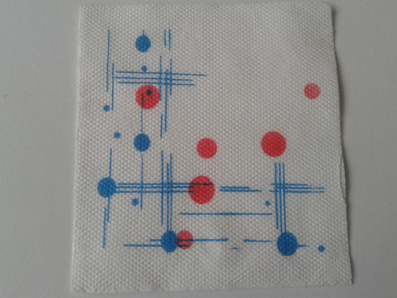 SZV191 Dekoupage - Retro: fehér kék alapon kék piros pöttyök és csíkok 1 rétegű szalvéta