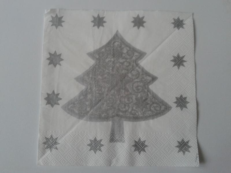 SZV22 Dekoupage - Ezüst fenyő körben csillagokkal 3 rétegű szalvéta