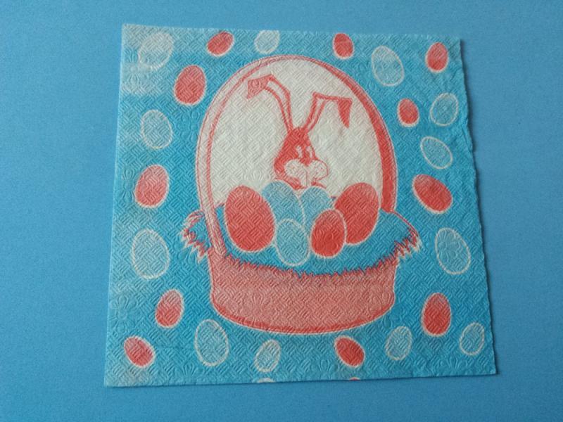 SZV42 Dekoupage - Retro: világos kék alapon nyuszi tojásokkal 1 rétegű szalvéta