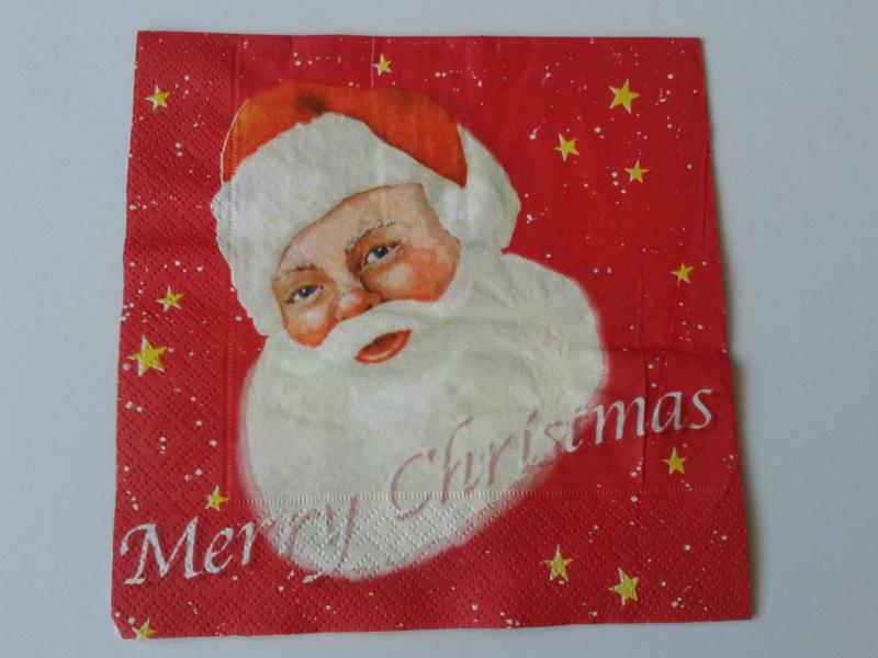 SZV60 Dekoupage - Mikulásfej piros alap 3 rétegű szalvéta