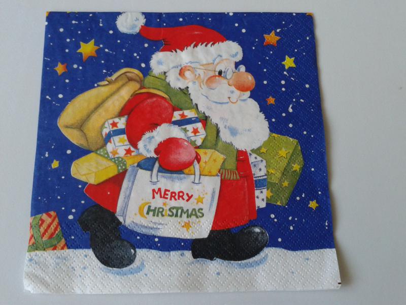 SZV61 Dekoupage - Mikulás csomagokkal kék alap 3 rétegű szalvéta