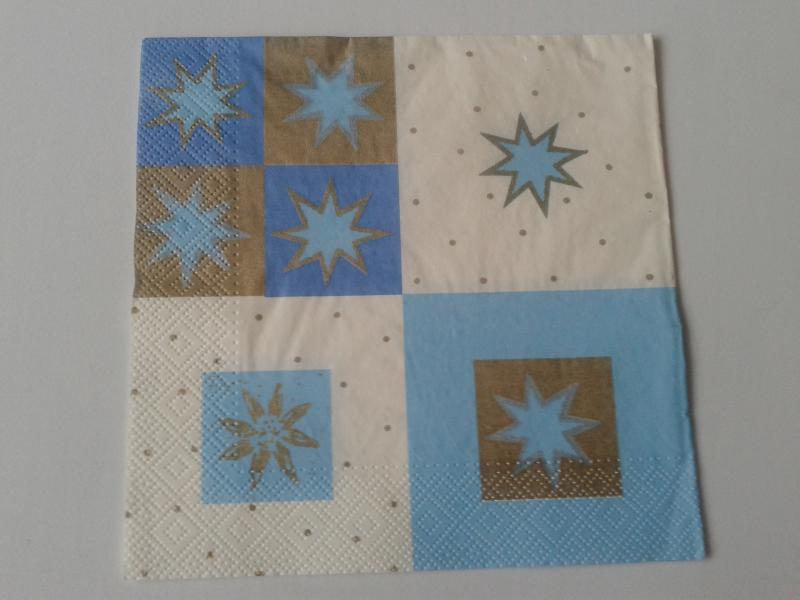 SZV75 Dekoupage - Csillagok kék, fehér, arany 3 rétegű szalvéta