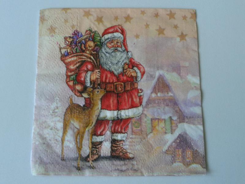 SZV83 Dekoupage - Falu szélén mikulás őzikével 2 rétegű szalvéta