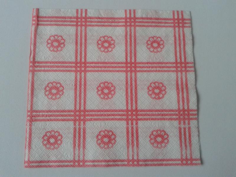 SZV84 Dekoupage - Retro: fehér alapon piros kockás, virágos 1 rétegű szalvéta