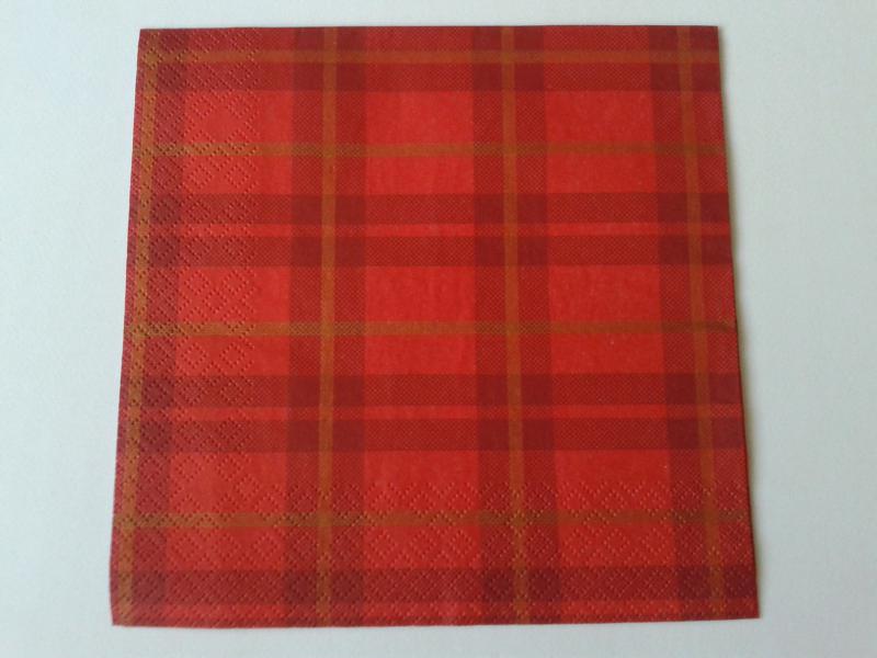 SZV85 Dekoupage - Piros alapon bordó és arany kockás 3 rétegű szalvéta