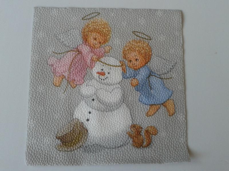 SZV98 Dekoupage - Szürke alapon hóember angyalokkal 1 rétegű szalvéta