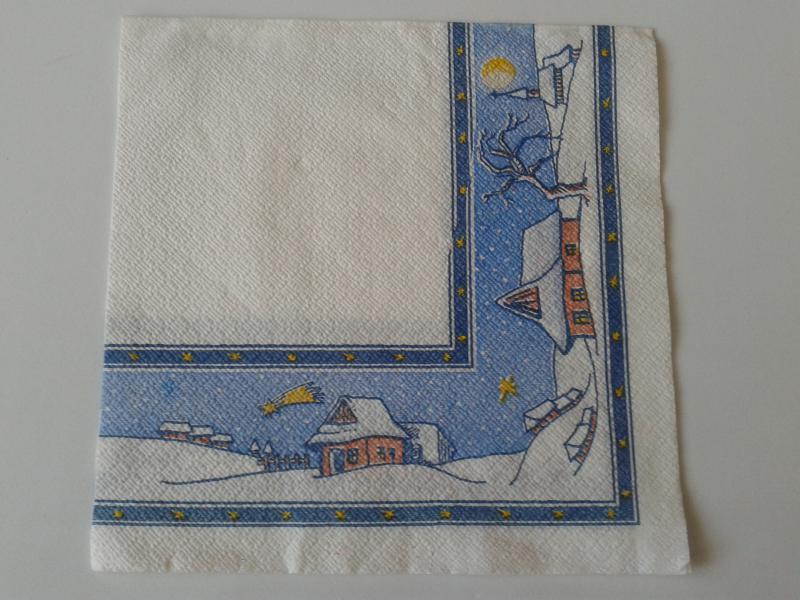 SZV99 Dekoupage - Kék szélben havas táj, falu kép 1 rétegű szalvéta