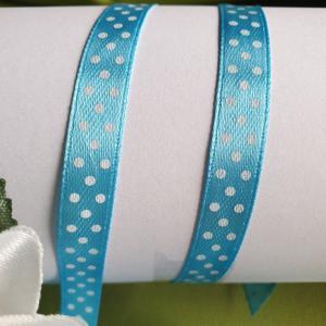 10SSM22 - 10mm-es pöttyös szatén szalag - tókék