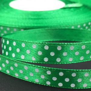 10SSM25 - 10mm-es pöttyös szatén szalag - zöld - 360cm