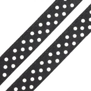 10SSM27 - 10mm-es pöttyös szatén szalag - fekete / 422cm