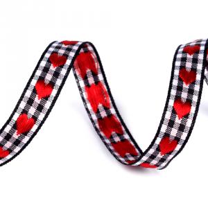10SSZ01 - 10mm-es szív mintás, kockás szövet szalag