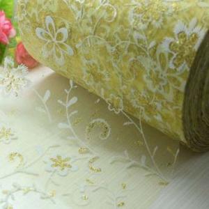 15cm-es virág mintás organza szalag - arany 4,5 méter