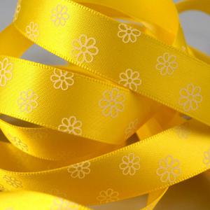 16SSM40 - 16mm-es virág mintás szatén szalag - sárga - 520cm