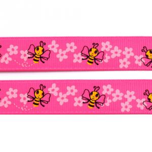 16SZR01 - 16mm-es méhecske mintás ripsz szalag - pink