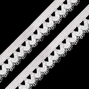 17SZG05 - 17mm-es hófehér csipke mintás gumi szalag / pikó, bugyi