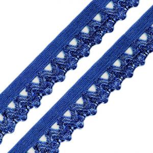 17SZG12 - 17mm-es királykék csipke mintás gumi szalag / pikó, bugyi