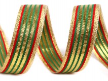 20SLM06 - 20mm-es csíkos lurex szalag - arany, piros, zöld