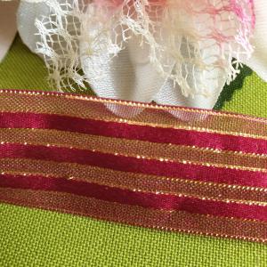 20SLM07 - 20mm-es arany, piros, bordó csíkos szövet szalag lurexszel - 250cm