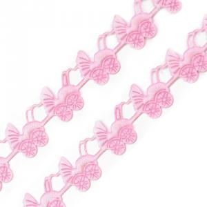 20SZK06 - 20mm-es Rózsaszín babakocsi formájú, kivágott szatén szalag