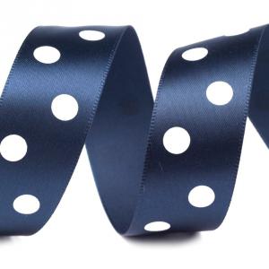 22SSM36 - 22mm-es nagy pöttyös szatén szalag - sötétkék