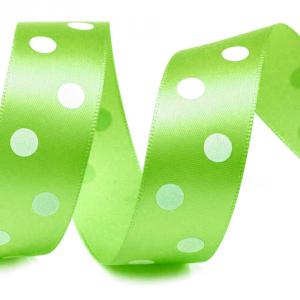 22SSM37 - 22mm-es nagy pöttyös szatén szalag - almazöld