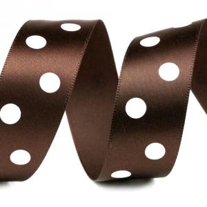 22SSM38 - 22mm-es nagy pöttyös szatén szalag - barna