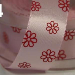 22SSM42 - 22mm-es margaréta mintás szatén szalag - rózsaszín