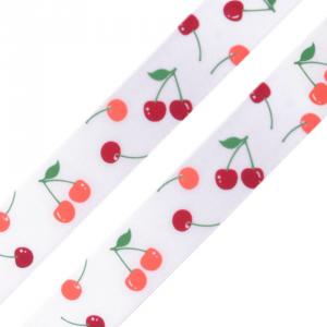 22SSM53 - 22mm-es cseresznye mintás szatén szalag  202cm