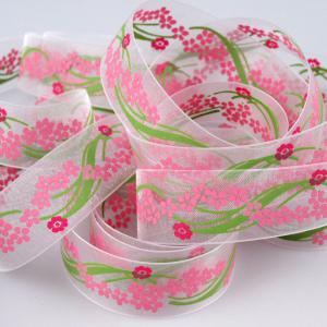 22SZOM06 - 22mm-es virág mintás organza szalag - fehér