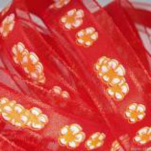 25SZOM11 - 25mm-es Virág mintás organza szalag - piros - 440cm