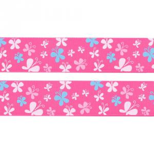 25SZR07 - 25mm-es pillangó mintás ripsz szalag - rózsaszín